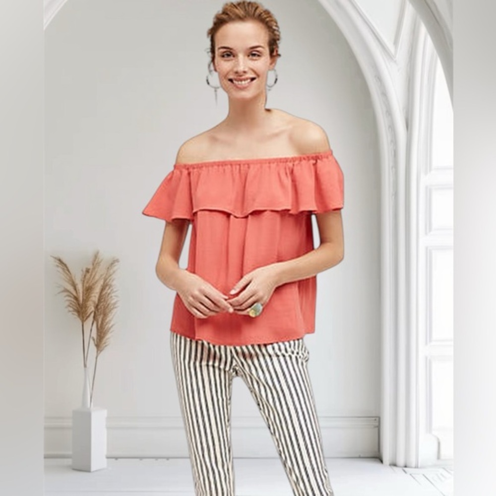 Anthropologie Maeve Orange Off-the-Shoulder Blouse
